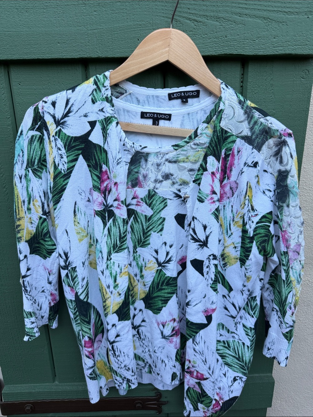 White Tropical-Print Lightweight Cardigan and Tank Set